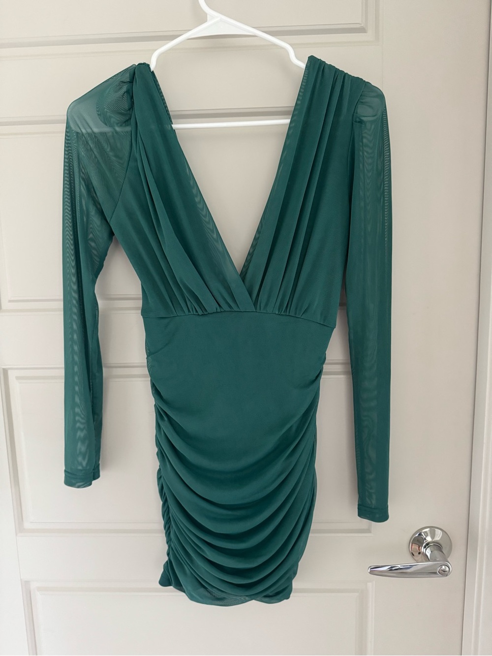 Fashion Nova Teal Long Sleeve Ruched Midi Dress